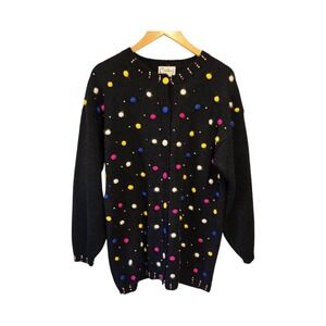 Vintage CARDUCCI Cardigan Wool Blend Pom‎ Pom Beaded Sweater Medium